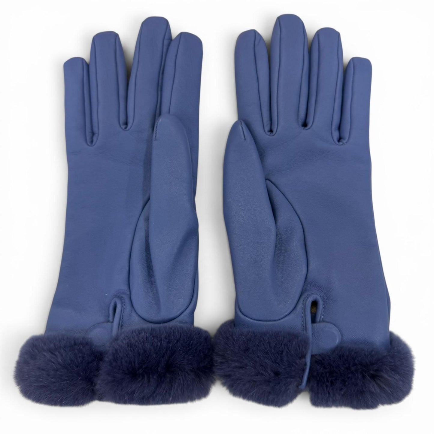 Hermes Kelly Gloves Lambskin Mink Gold Leather Blue 7.5 — view 5
