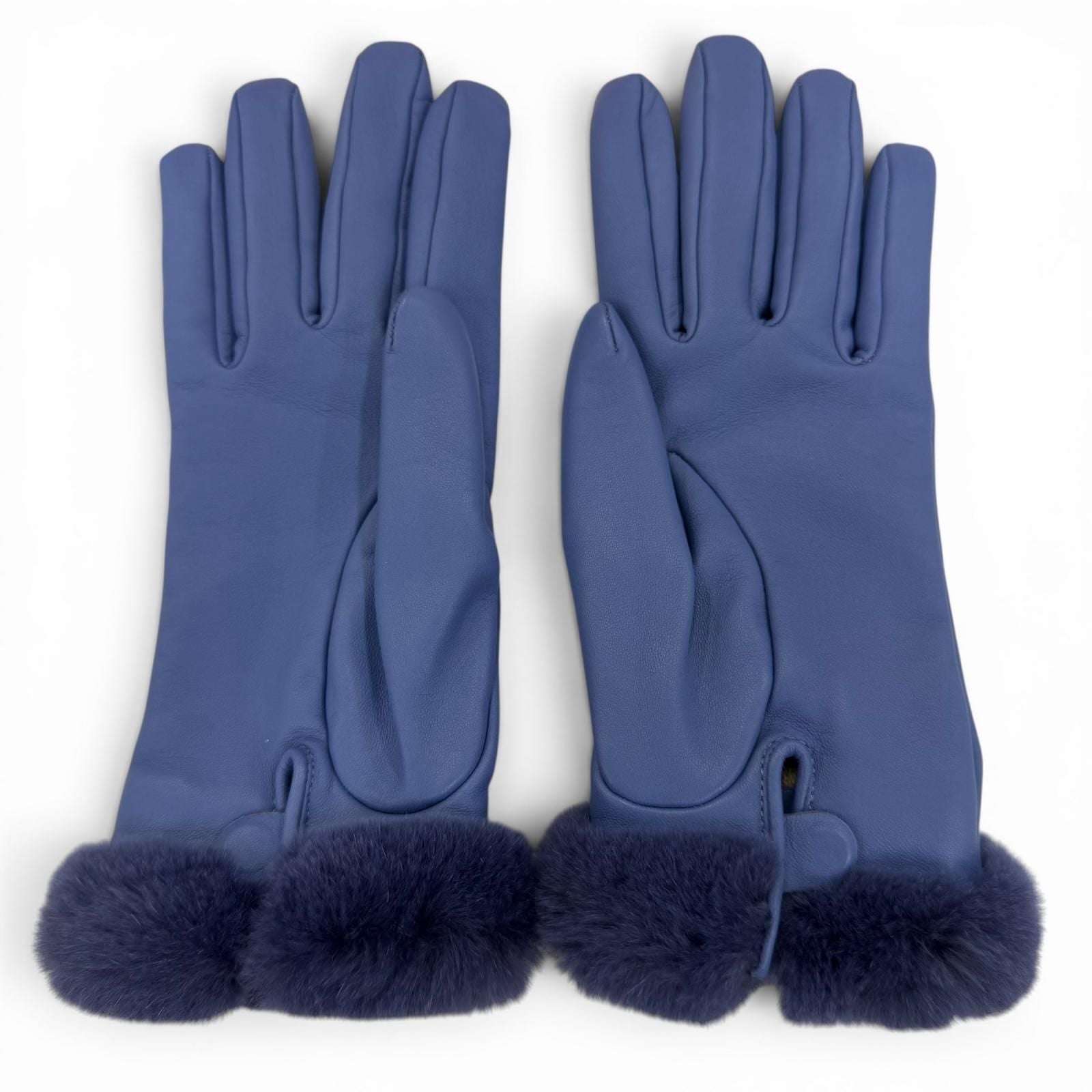 Hermes Kelly Gloves Lambskin Mink Gold Leather Blue 7.5 — view 5