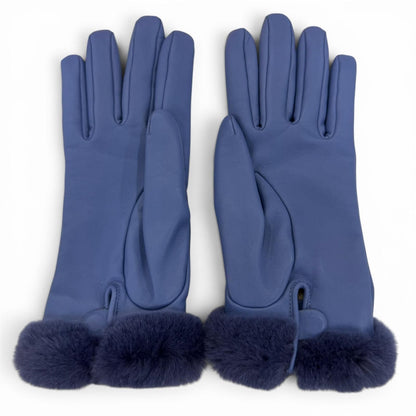 Hermes Kelly Gloves Lambskin Mink Gold Leather Blue 7.5 — view 5