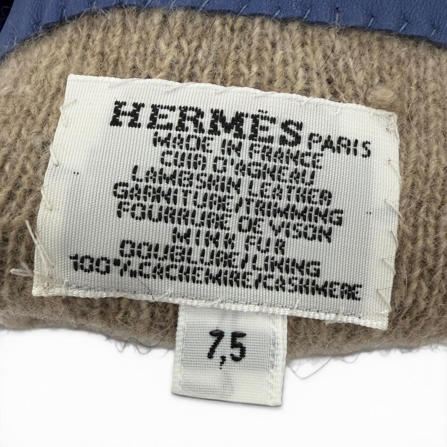 Hermes Kelly Gloves Lambskin Mink Gold Leather Blue 7.5 — view 8