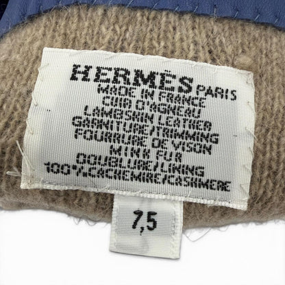 Hermes Kelly Gloves Lambskin Mink Gold Leather Blue 7.5 — view 8