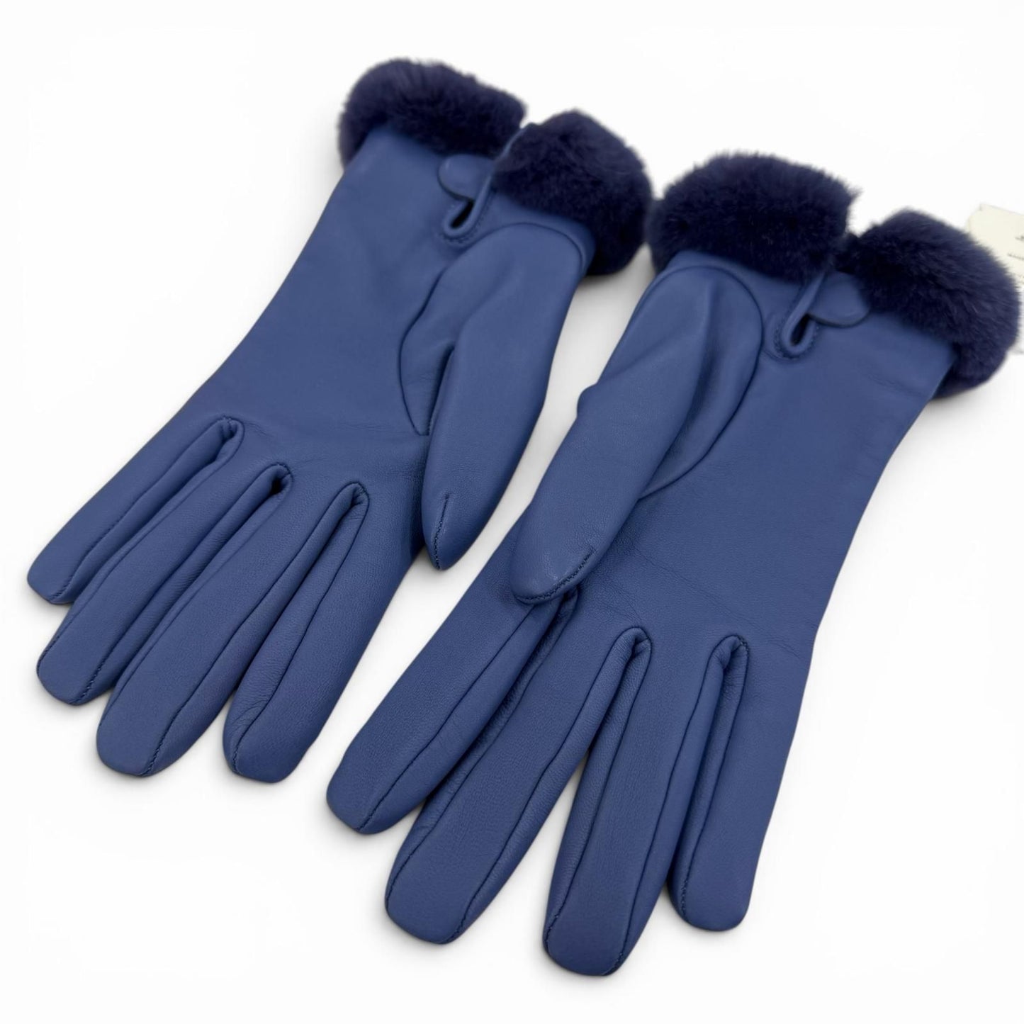 Hermes Kelly Gloves Lambskin Mink Gold Leather Blue 7.5 — view 6