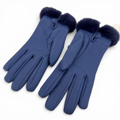 Hermes Kelly Gloves Lambskin Mink Gold Leather Blue 7.5 — view 6