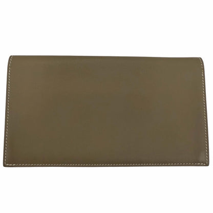 Hermes Citizen Twill Long Silk Etoupe Silver Leather Wallet