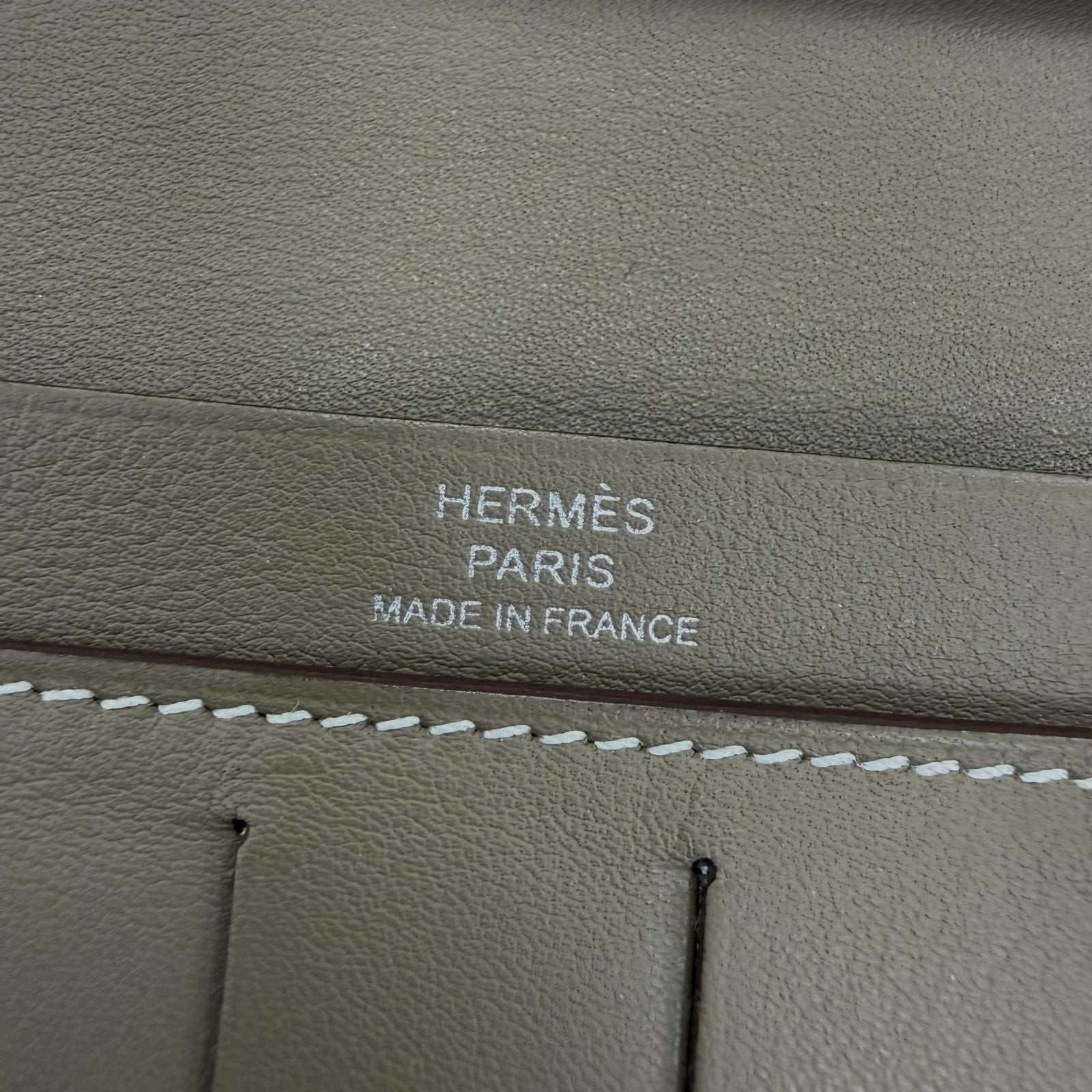 Hermes Citizen Twill Long Silk Etoupe Silver Leather Wallet — view 9