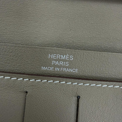 Hermes Citizen Twill Long Silk Etoupe Silver Leather Wallet — view 9