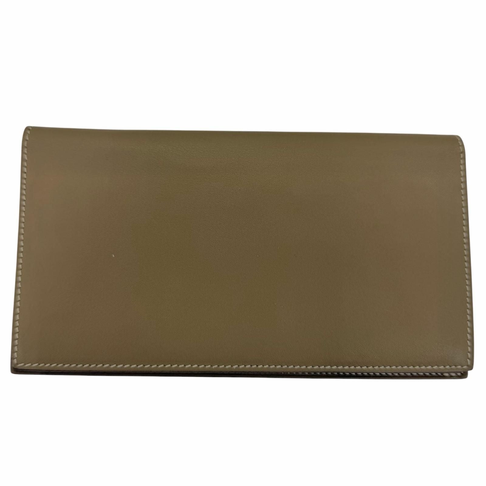 Hermes Citizen Twill Long Silk Etoupe Silver Leather Wallet — view 2