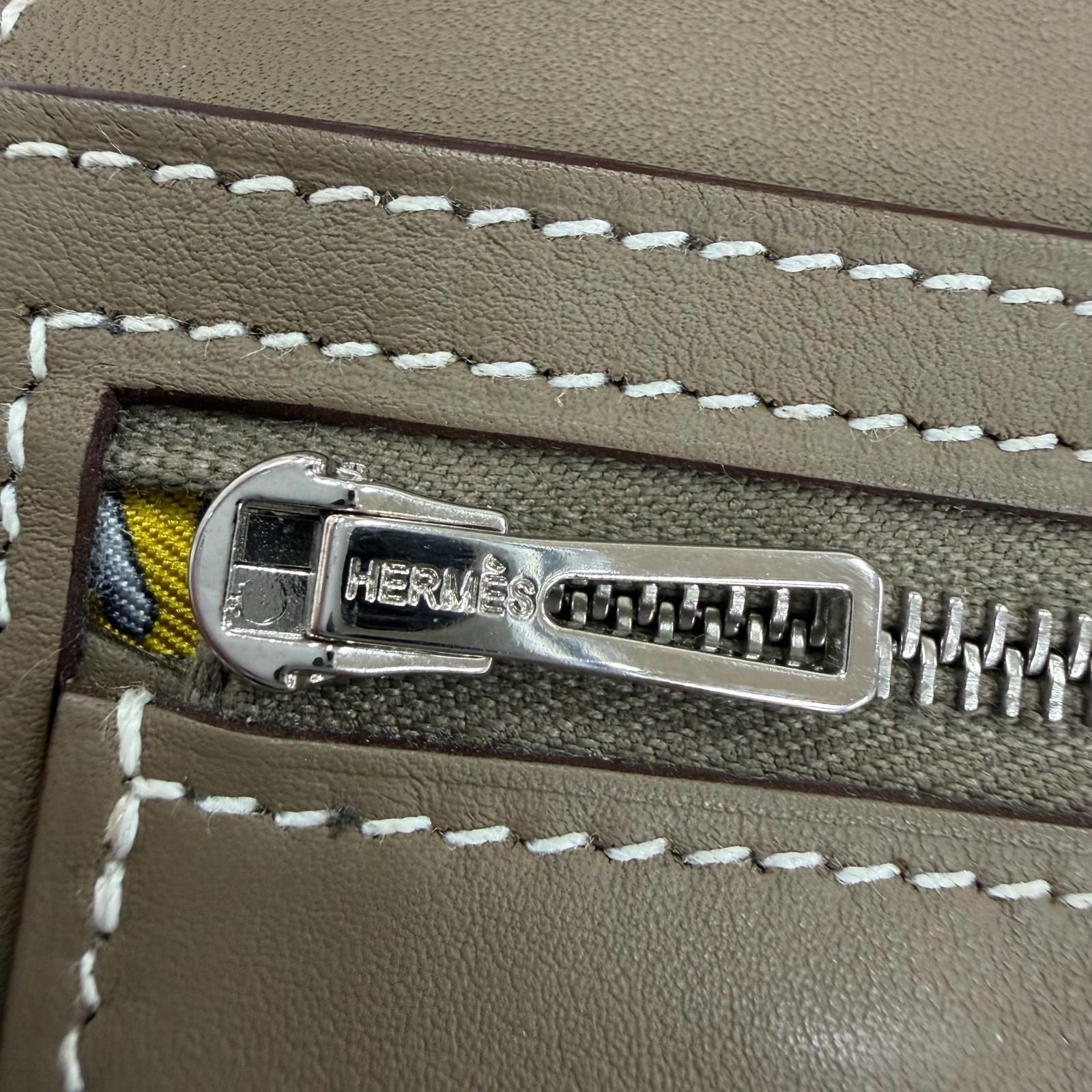 Hermes Citizen Twill Long Silk Etoupe Silver Leather Wallet — view 8