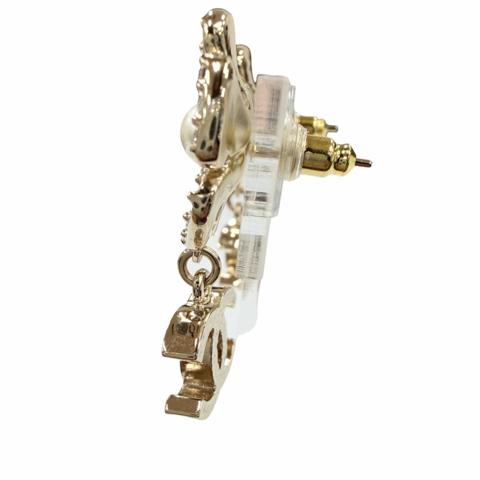 Chanel CC Logo Pearl Bijou Flower Earrings Gold — view 3