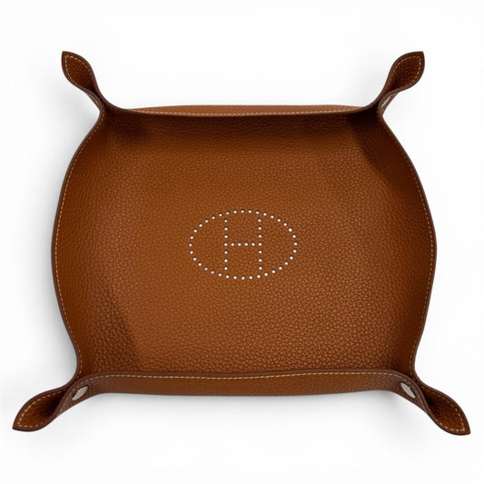 Hermes Vido Posh Tray Taurillon Clemence Leather Silver Logo Case Brown