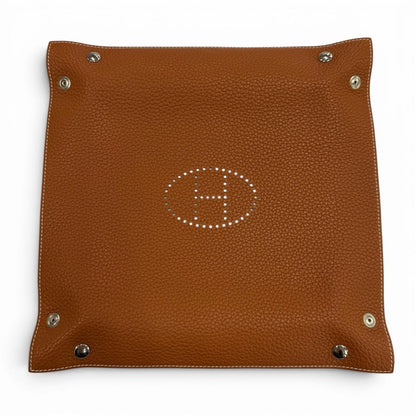 Hermes Vido Posh Tray Taurillon Clemence Leather Silver Logo Case Brown — view 3
