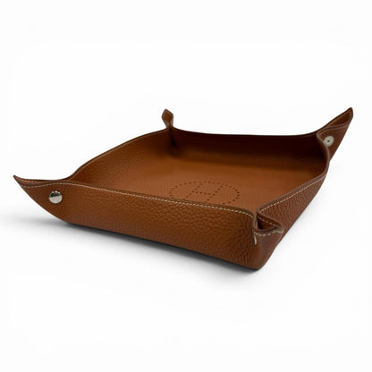 Hermes Vido Posh Tray Taurillon Clemence Leather Silver Logo Case Brown — view 2