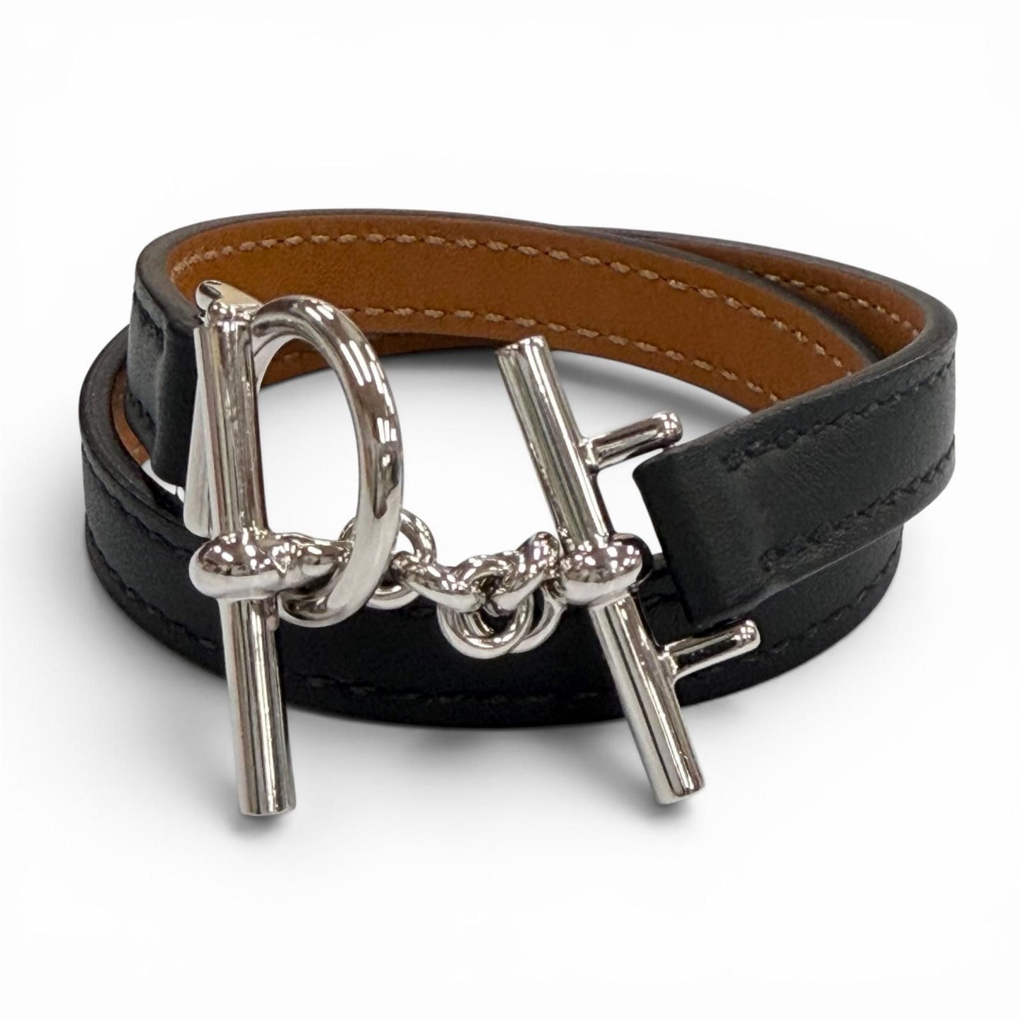 Hermes Croisier Double Tour Leather Silver Purchased in May Bracelet Black