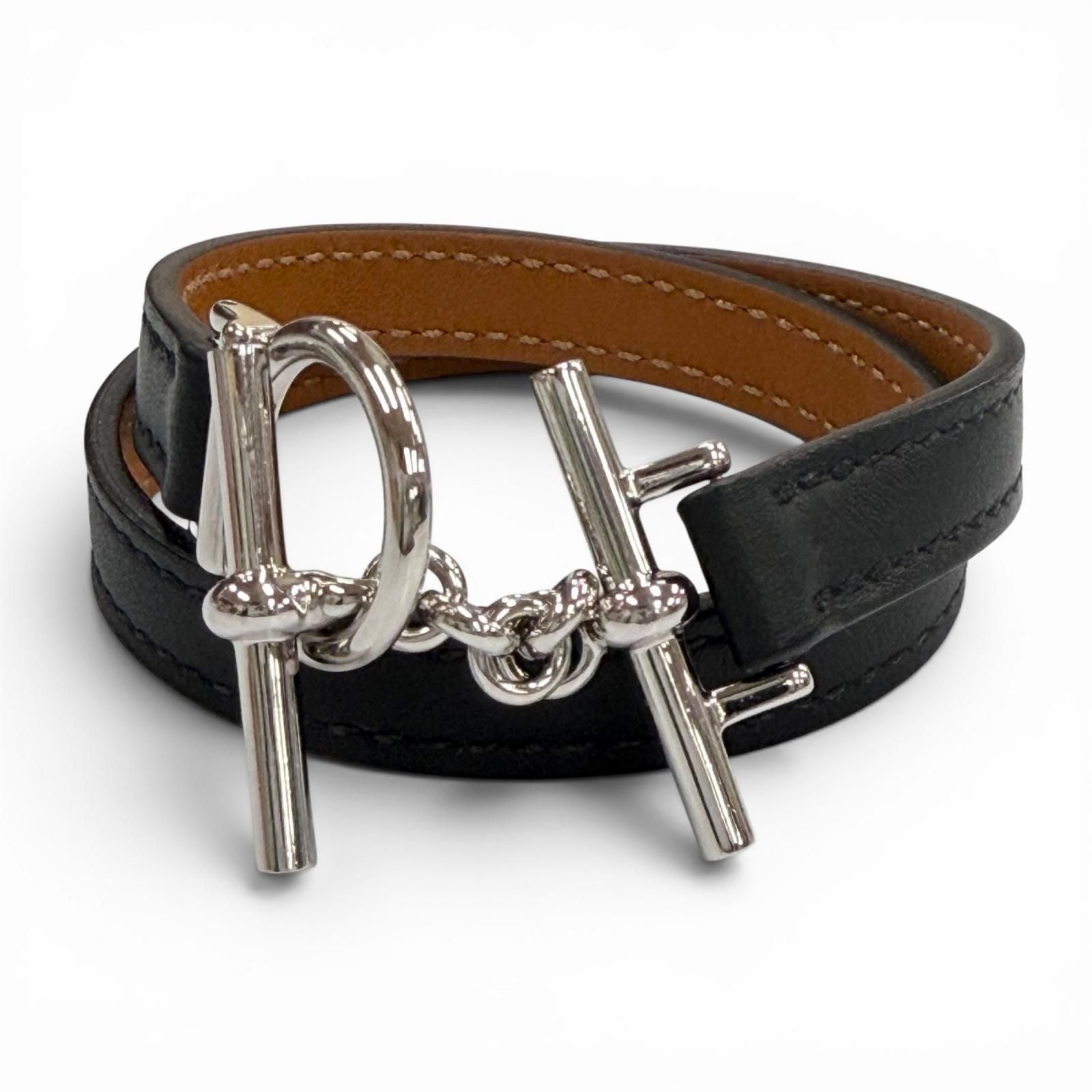 Hermes Croisier Double Tour Leather Silver Purchased in May Bracelet Black