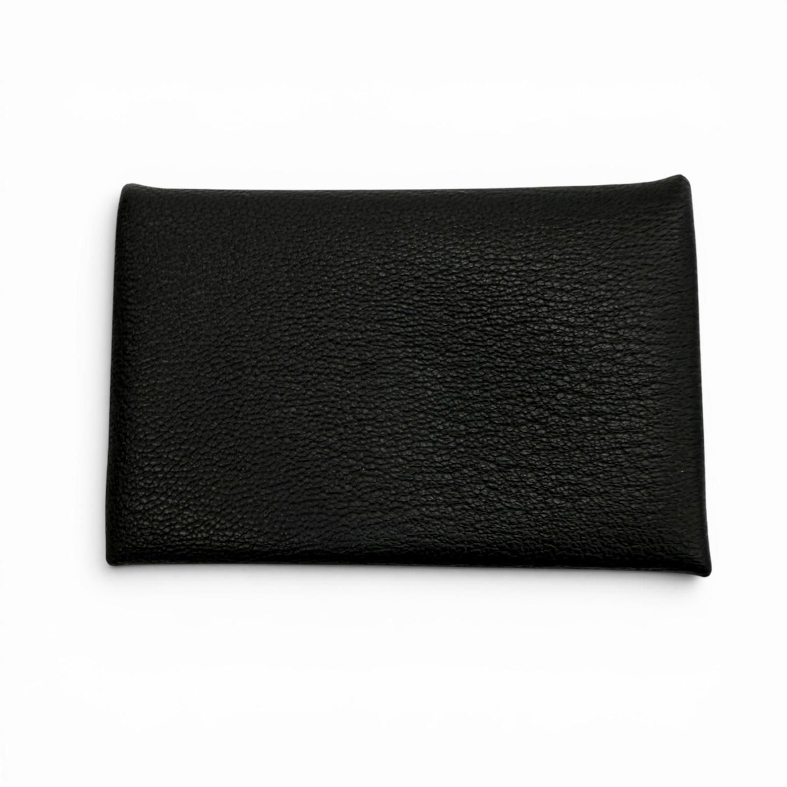 Hermes Calvi Chevre Misol Silver Coin Case Card Black