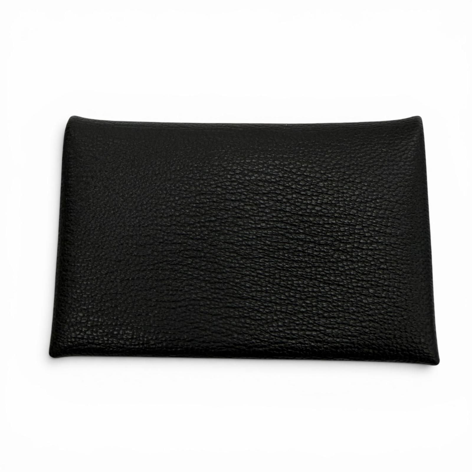Hermes Calvi Chevre Misol Silver Coin Case Card Black — view 3