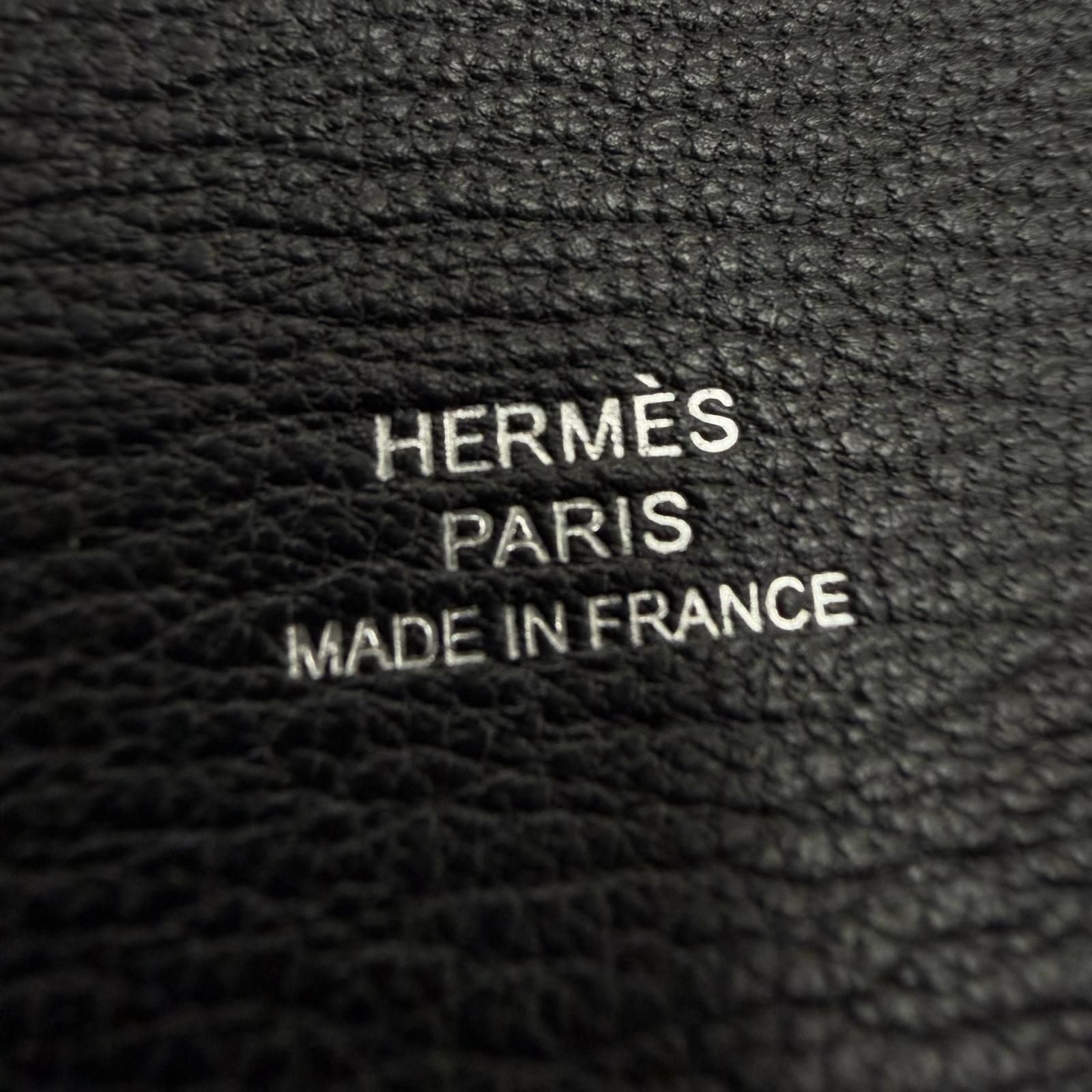 Hermes Calvi Chevre Misol Silver Coin Case Card Black — view 7