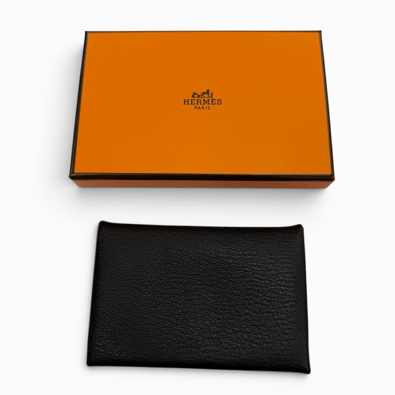 Hermes Calvi Chevre Misol Silver Coin Case Card Black — view 2