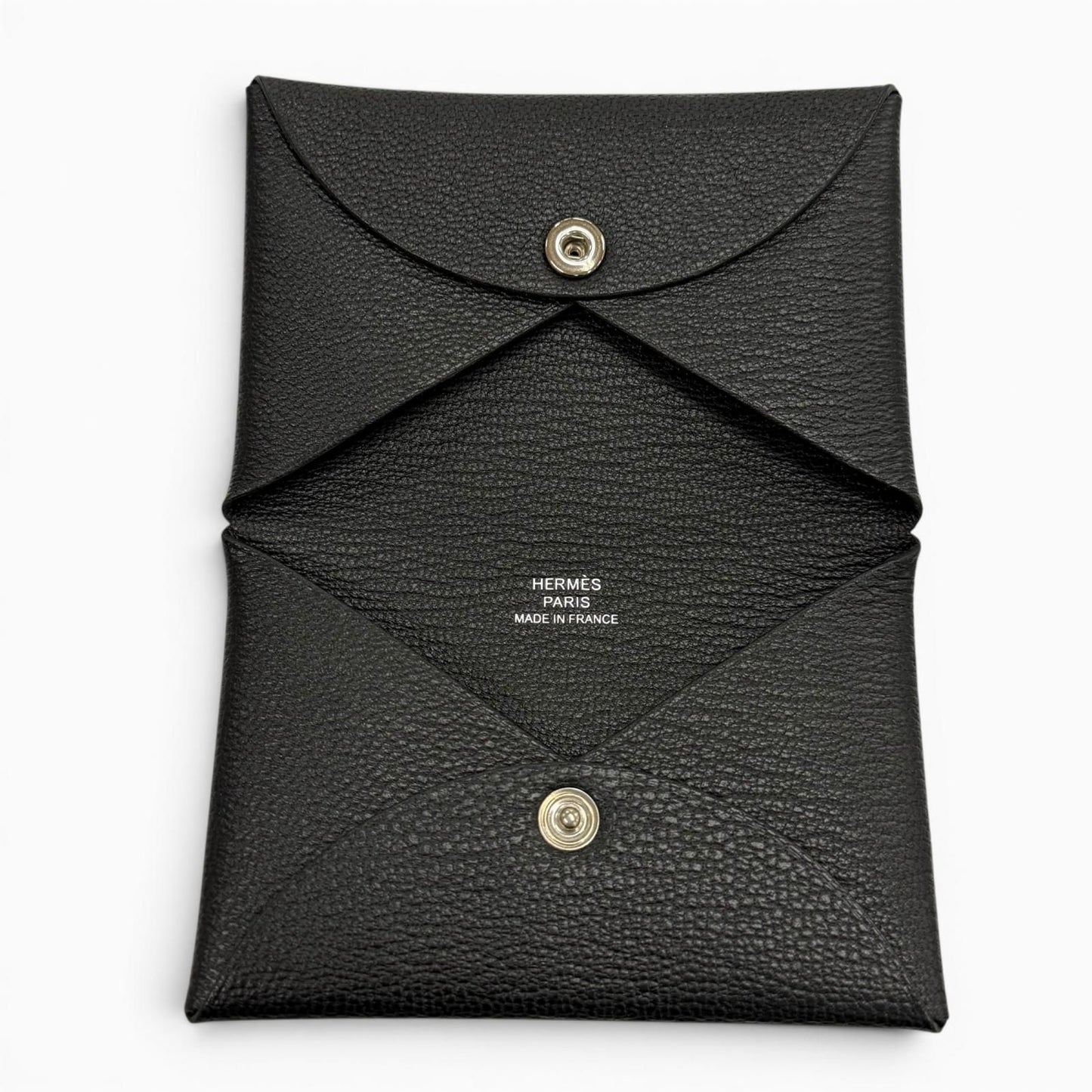 Hermes Calvi Chevre Misol Silver Coin Case Card Black — view 5