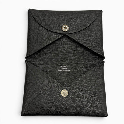 Hermes Calvi Chevre Misol Silver Coin Case Card Black — view 5