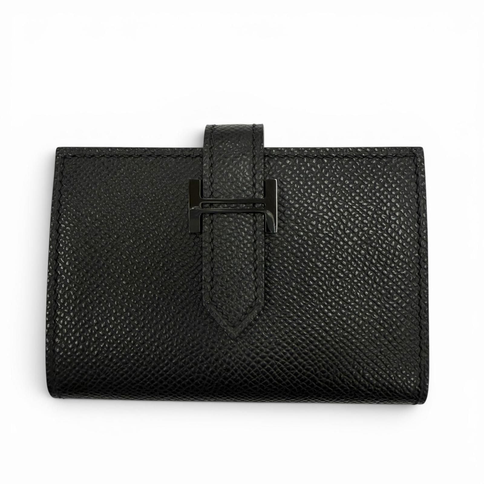 Hermes Bearn Veau Epsom So Black Logo Monochrome Card Case Business Holder