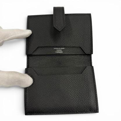 Hermes Bearn Veau Epsom So Black Logo Monochrome Card Case Business Holder — view 4