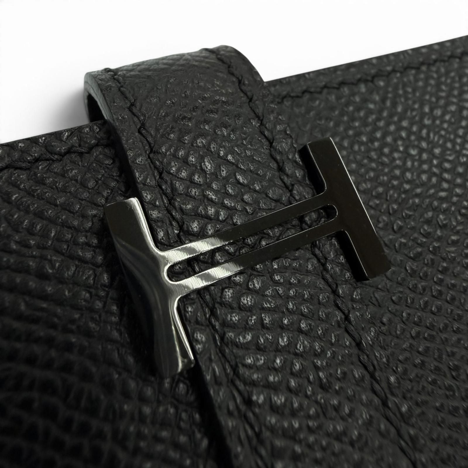 Hermes Bearn Veau Epsom So Black Logo Monochrome Card Case Business Holder — view 6