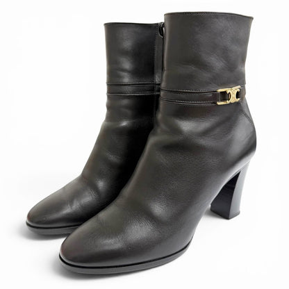 Celine Triomphe Side Zip Leather Ankle Boots Short Black