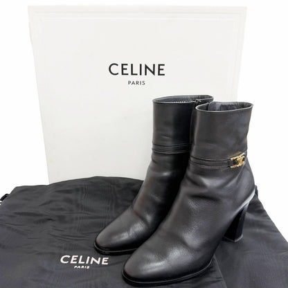 Celine Triomphe Side Zip Leather Ankle Boots Short Black — view 2