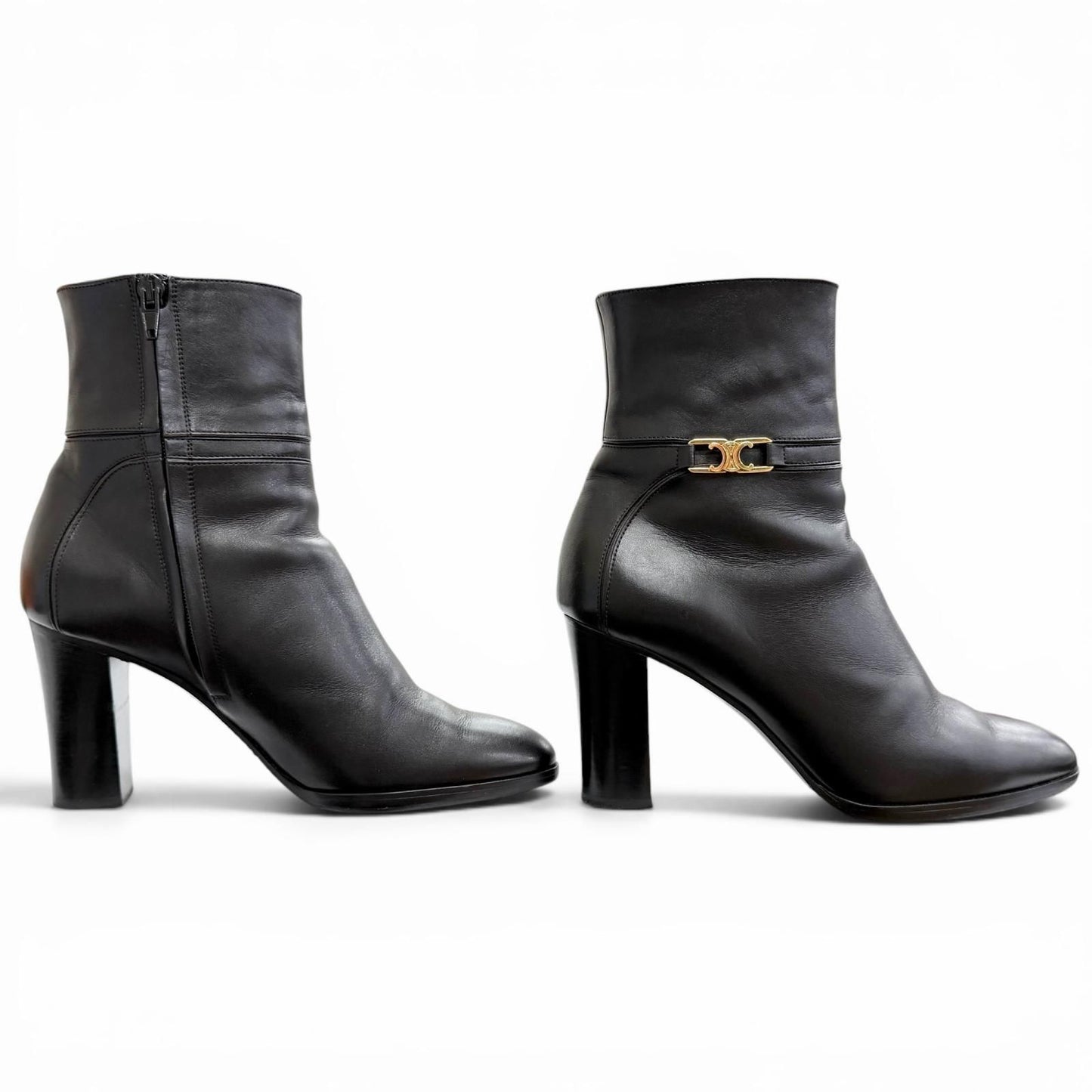 Celine Triomphe Side Zip Leather Ankle Boots Short Black — view 4