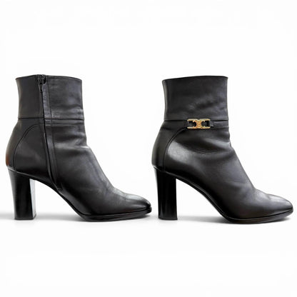 Celine Triomphe Side Zip Leather Ankle Boots Short Black — view 4