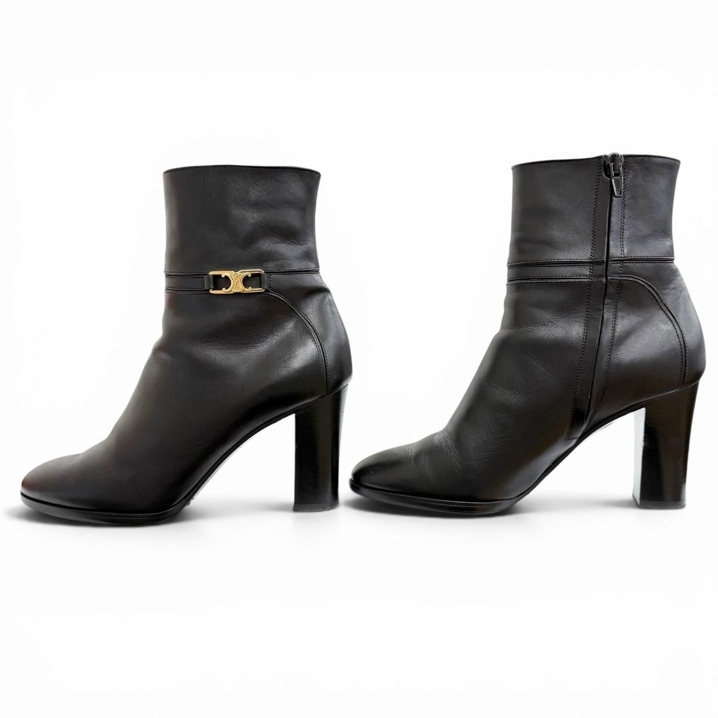 Celine Triomphe Side Zip Leather Ankle Boots Short Black — view 3
