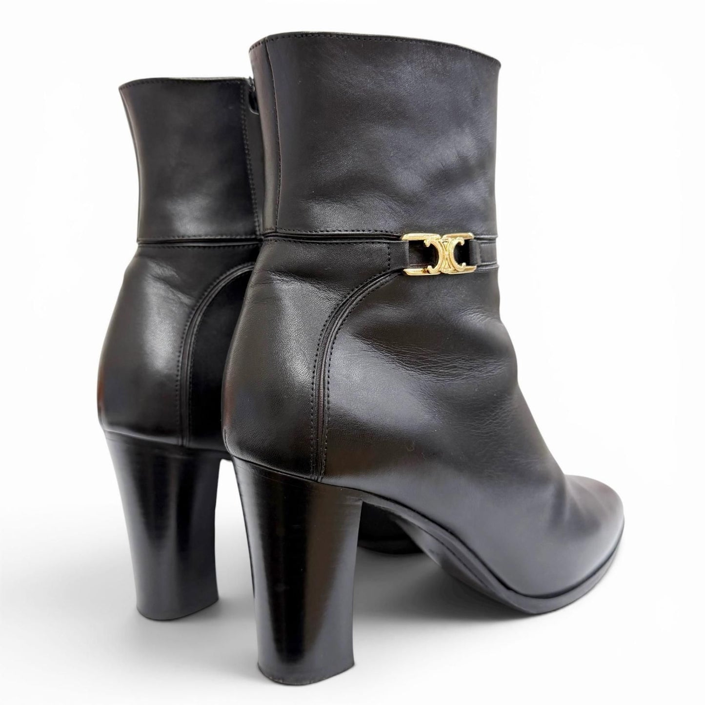 Celine Triomphe Side Zip Leather Ankle Boots Short Black — view 6