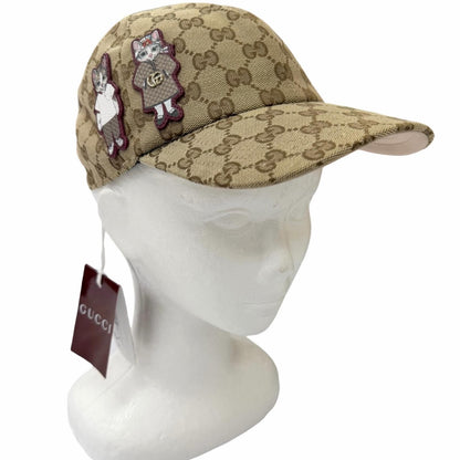 Gucci Yuko Higuchi Bo & Boris GG Canvas Lambskin Baseball Cap Hat Beige M 57 cm