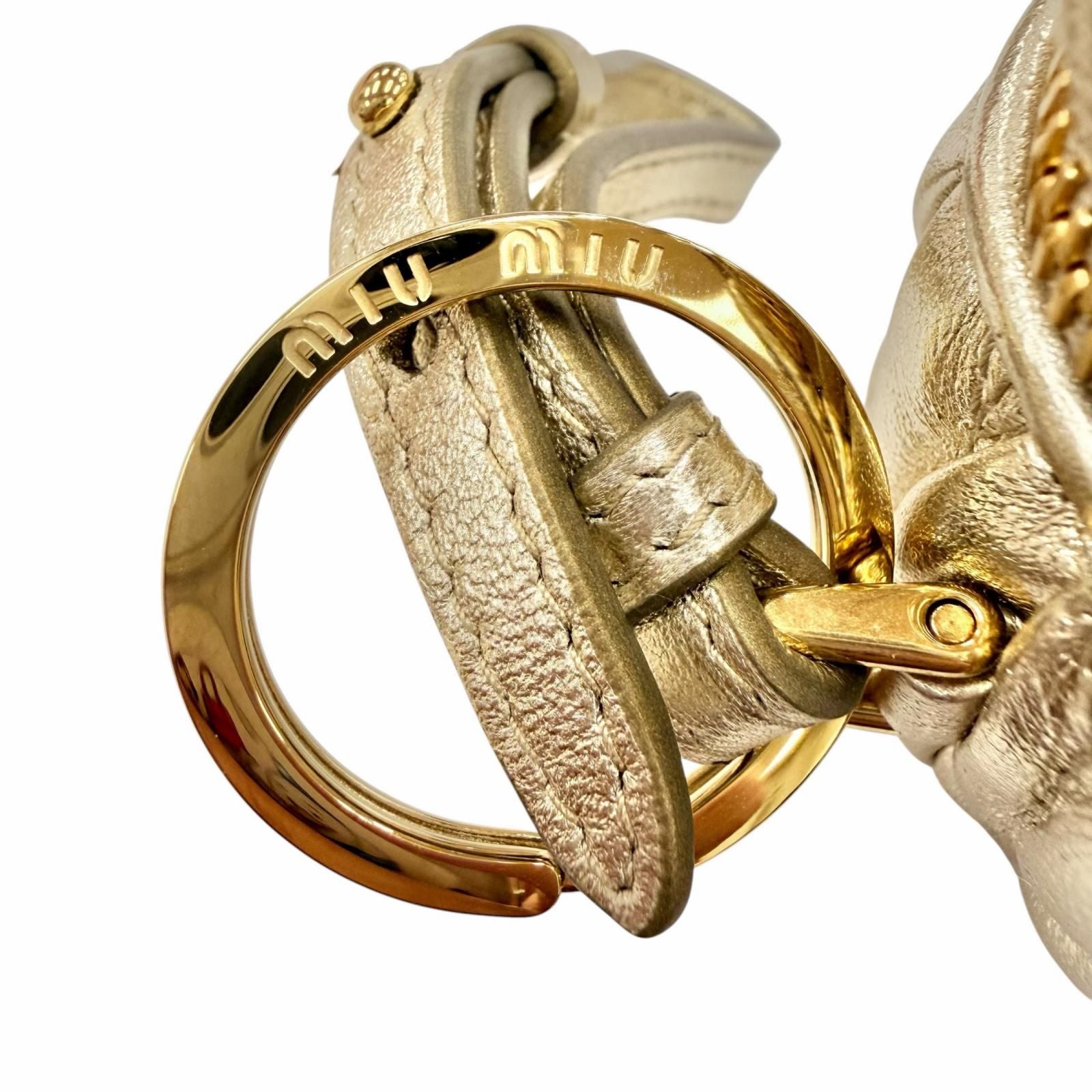 Miu Miu Trick Matelasse Keyring Leather Logo Charm Gold Key Holder — view 8