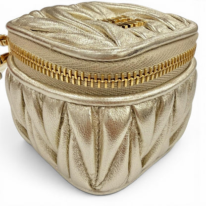 Miu Miu Trick Matelasse Keyring Leather Logo Charm Gold Key Holder — view 4
