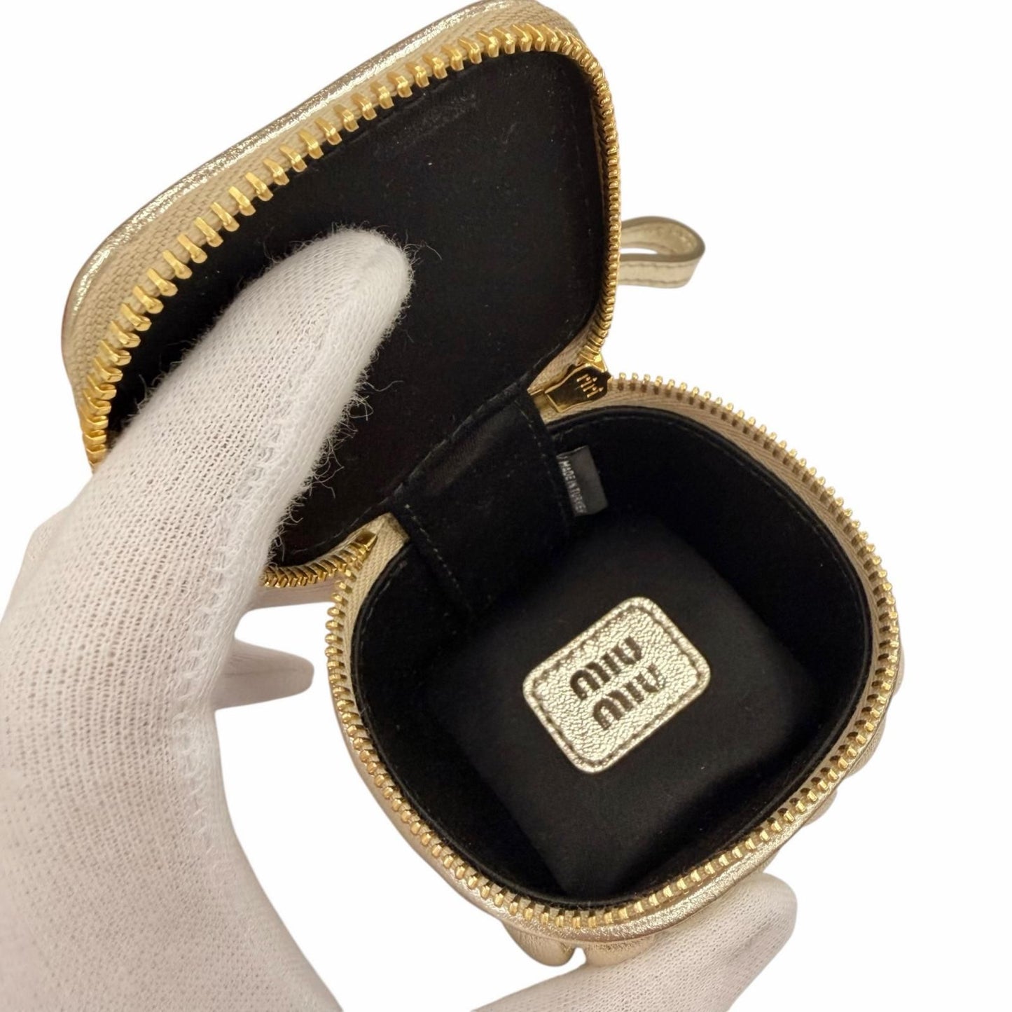 Miu Miu Trick Matelasse Keyring Leather Logo Charm Gold Key Holder — view 5