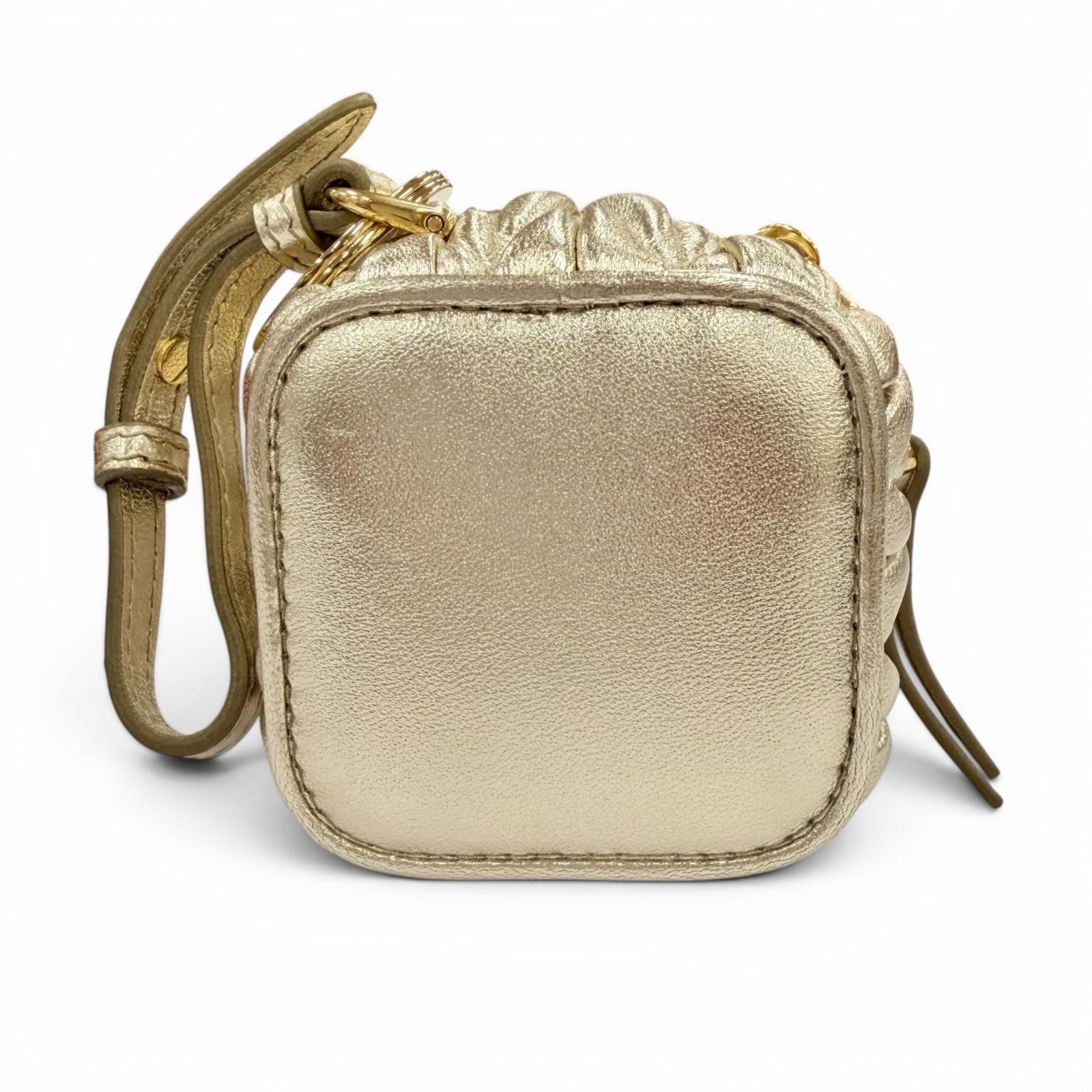 Miu Miu Trick Matelasse Keyring Leather Logo Charm Gold Key Holder — view 3
