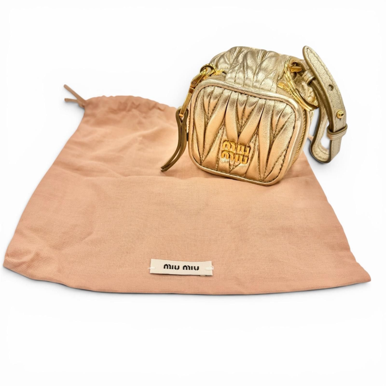 Miu Miu Trick Matelasse Keyring Leather Logo Charm Gold Key Holder — view 2