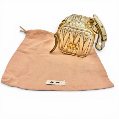 Miu Miu Trick Matelasse Keyring Leather Logo Charm Gold Key Holder — view 2