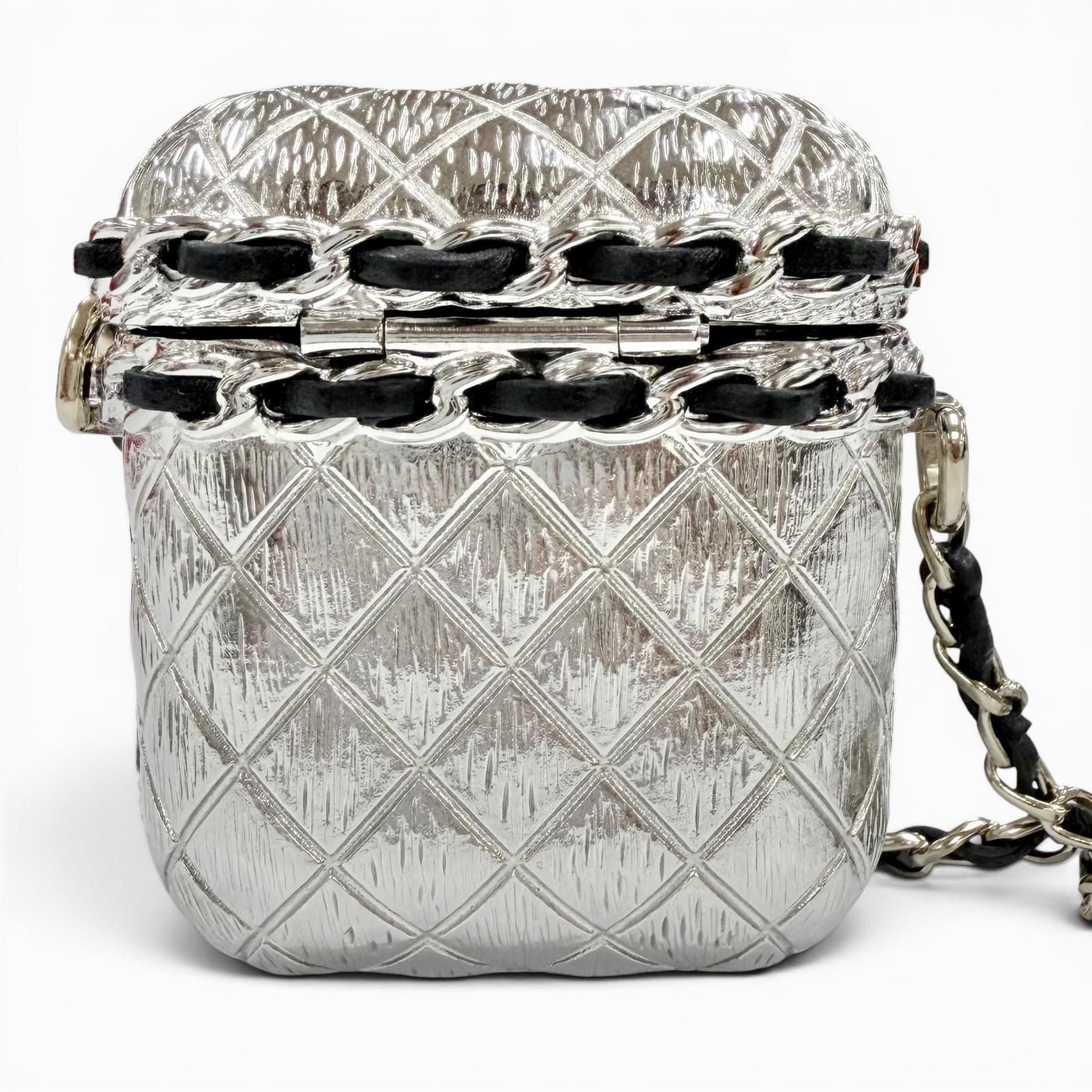 Chanel CC Logo Crown Quilted Airpods Case for Generation Silver — view 3