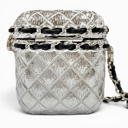 Chanel CC Logo Crown Quilted Airpods Case for Generation Silver — view 3