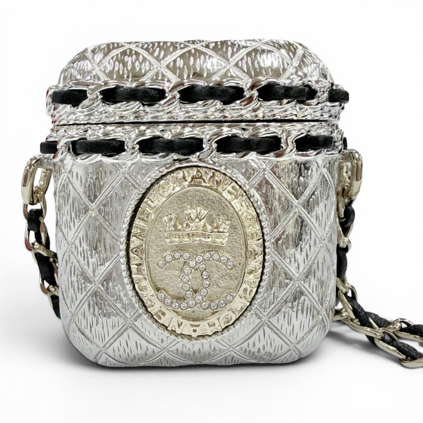 Chanel CC Logo Crown Quilted Airpods Case for Generation Silver