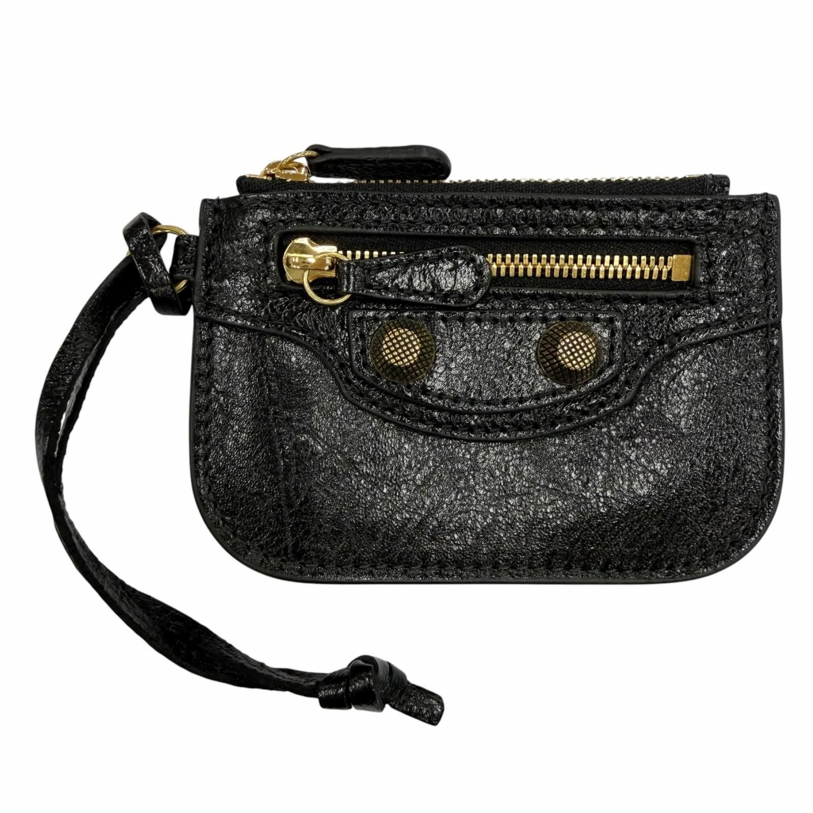 Balenciaga Leather Coin Case Purse Black Gold