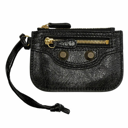 Balenciaga Leather Coin Case Purse Black Gold