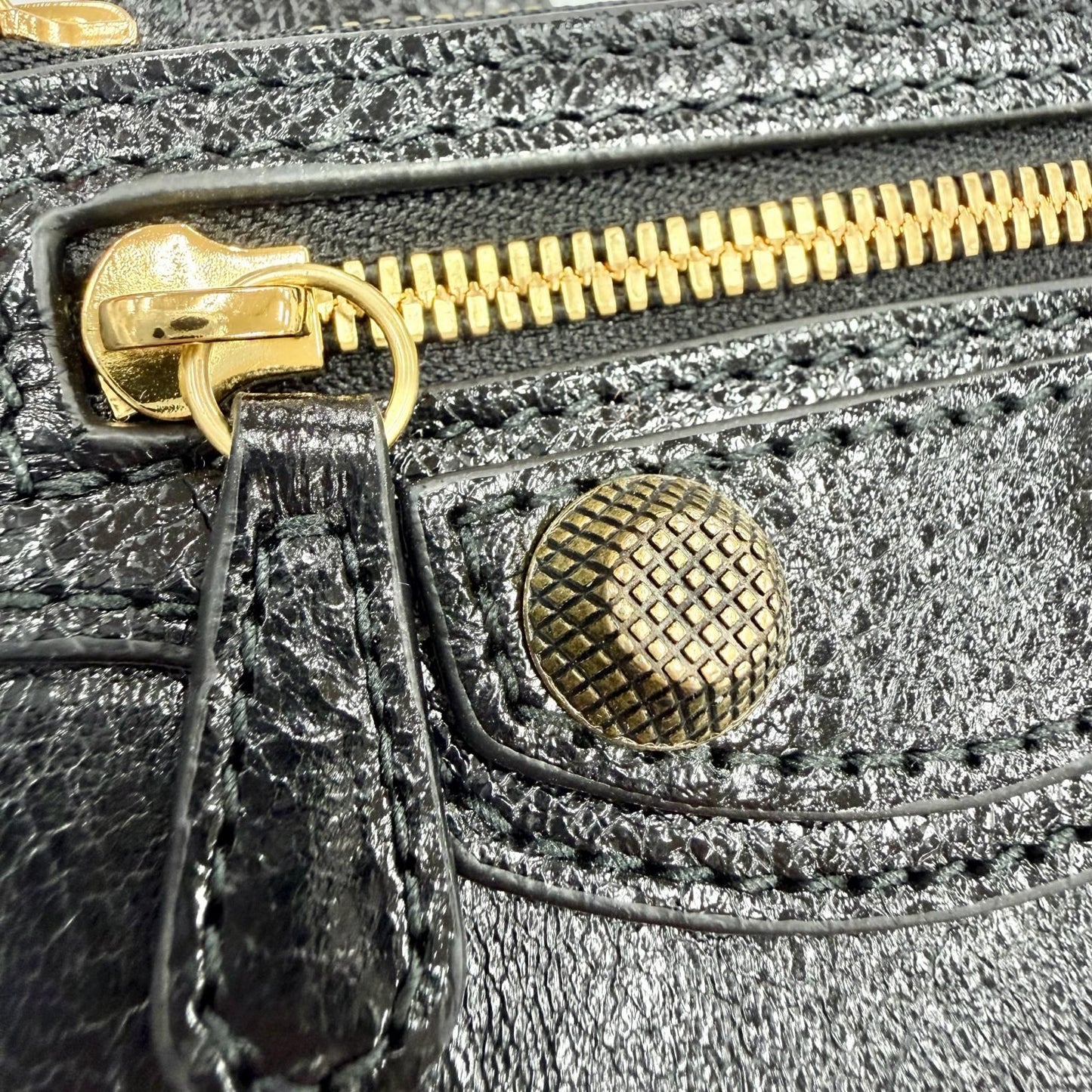 Balenciaga Leather Coin Case Purse Black Gold — view 6