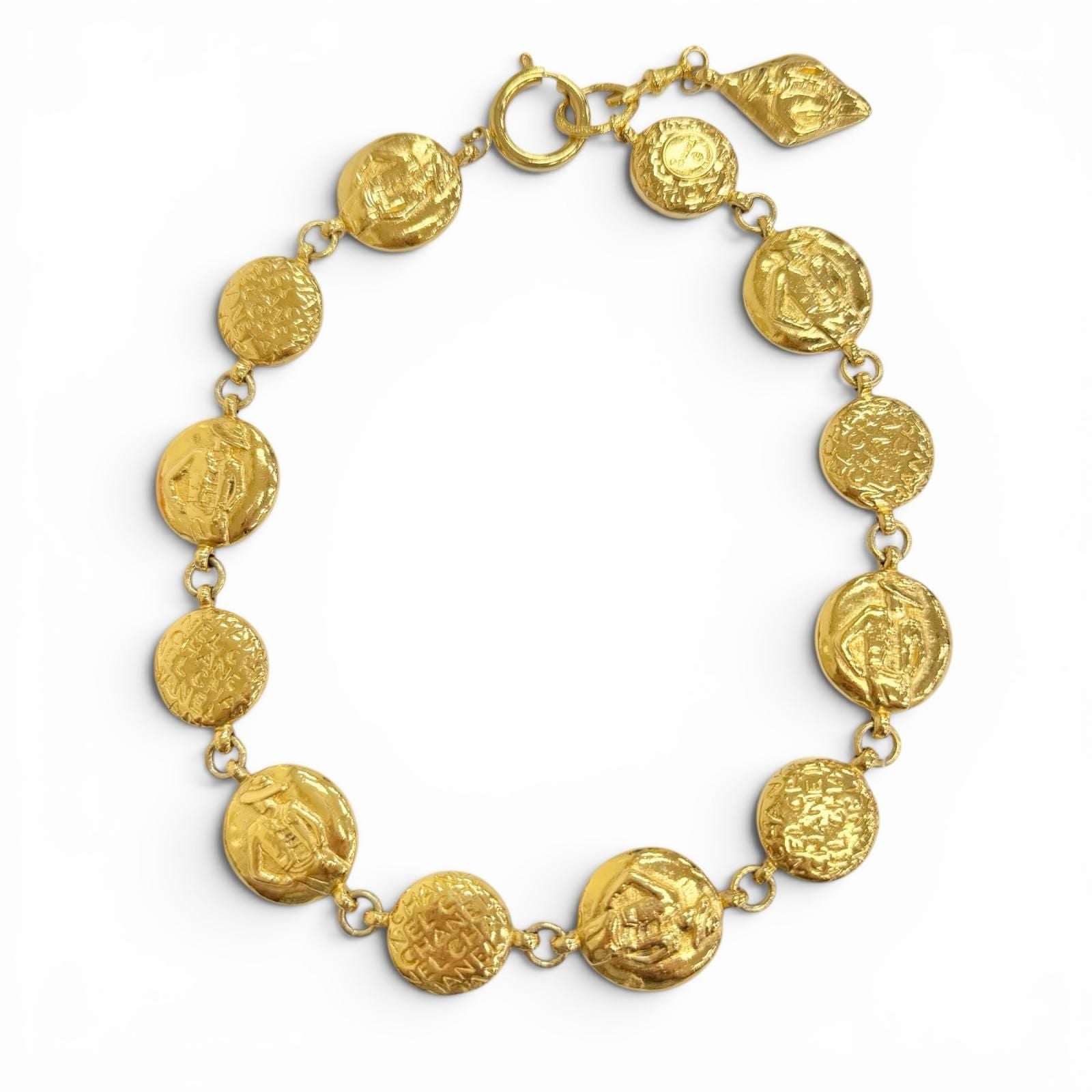 Chanel Vintage Coco Mademoiselle Logo Round Coin Necklace Gold Recommended