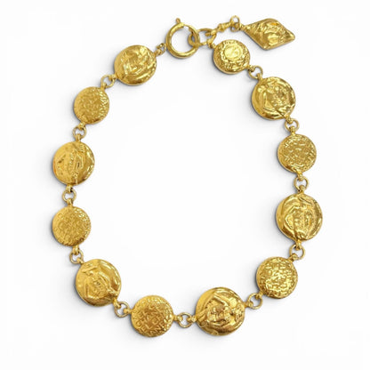 Chanel Vintage Coco Mademoiselle Logo Round Coin Necklace Gold Recommended