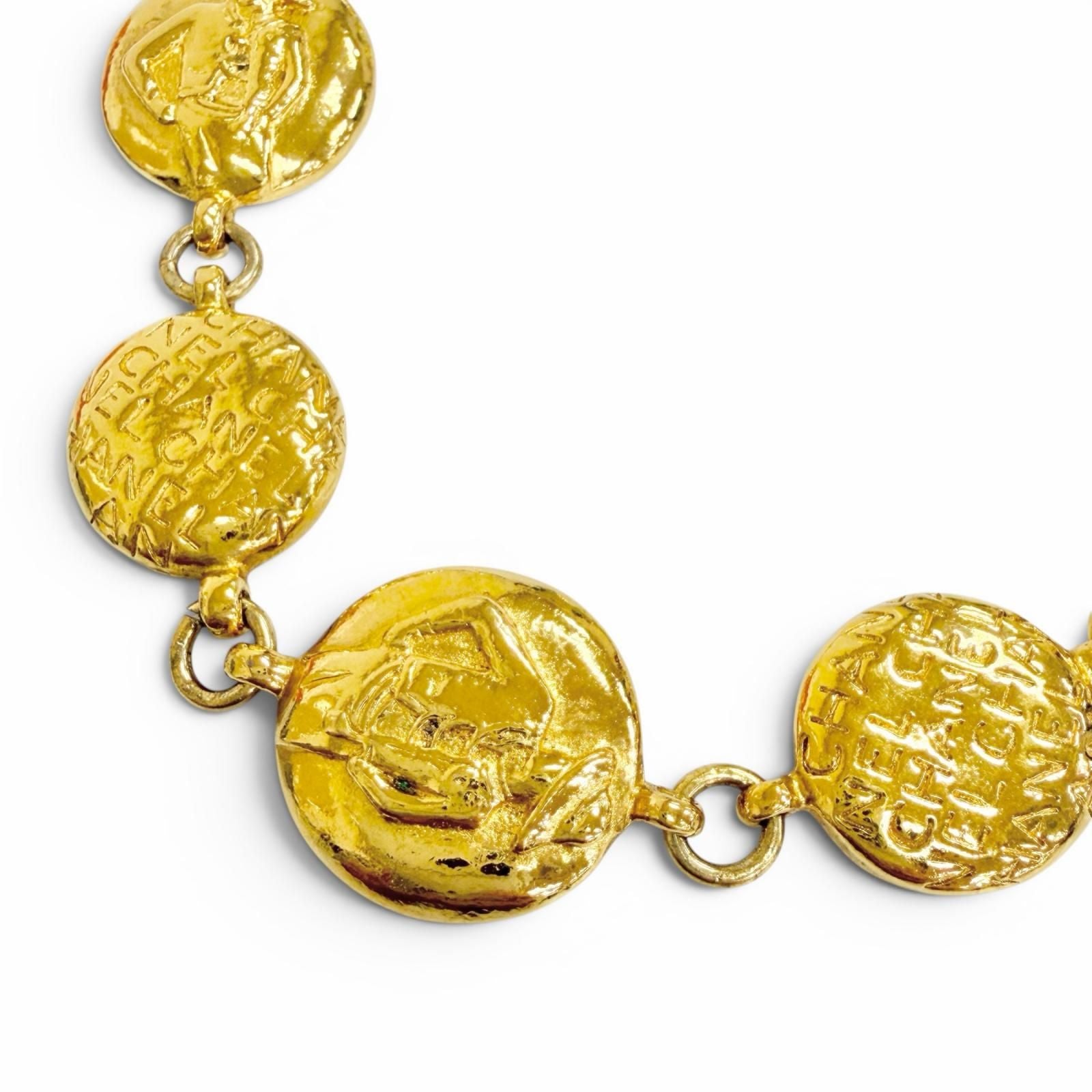 Chanel Vintage Coco Mademoiselle Logo Round Coin Necklace Gold Recommended — view 3
