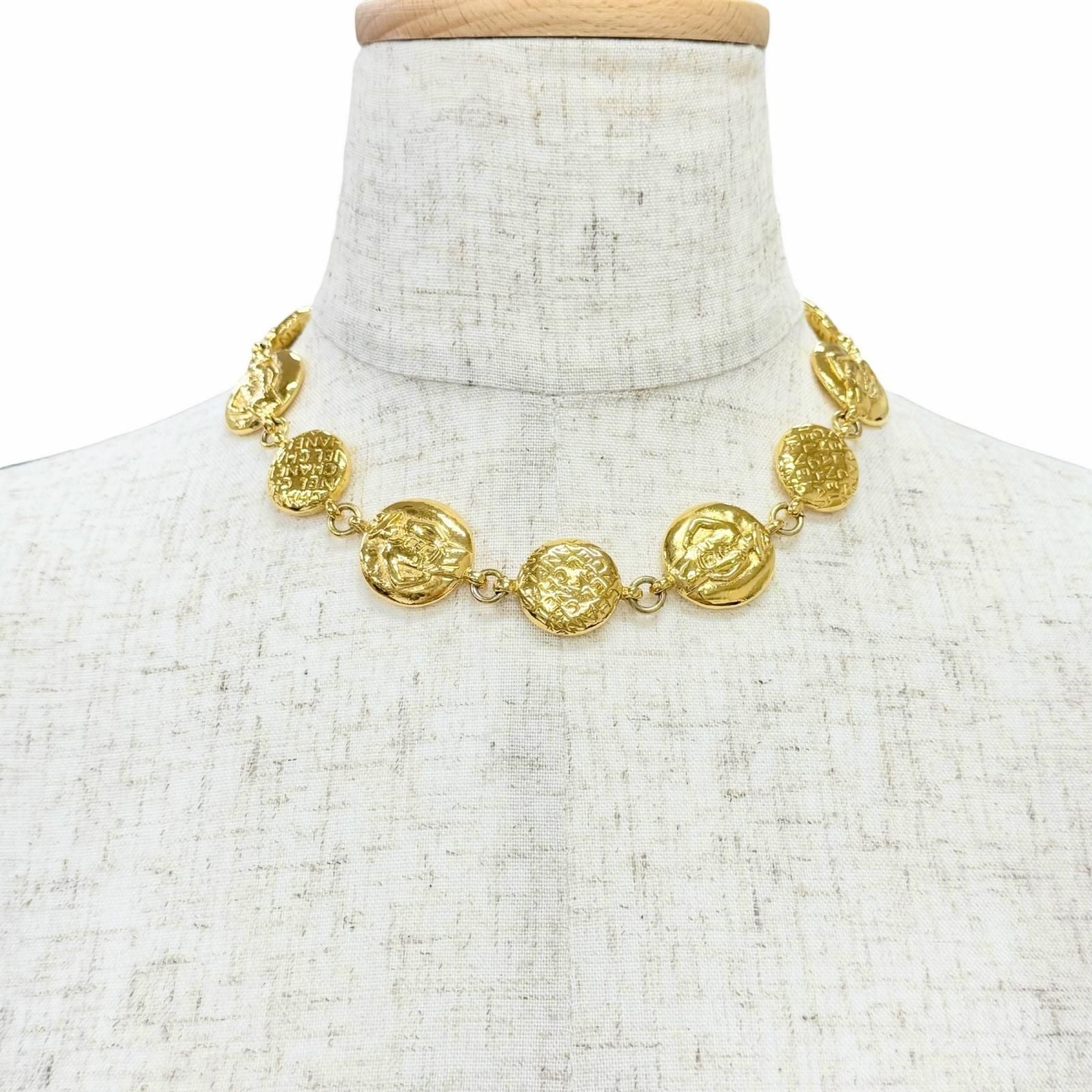 Chanel Vintage Coco Mademoiselle Logo Round Coin Necklace Gold Recommended — view 2